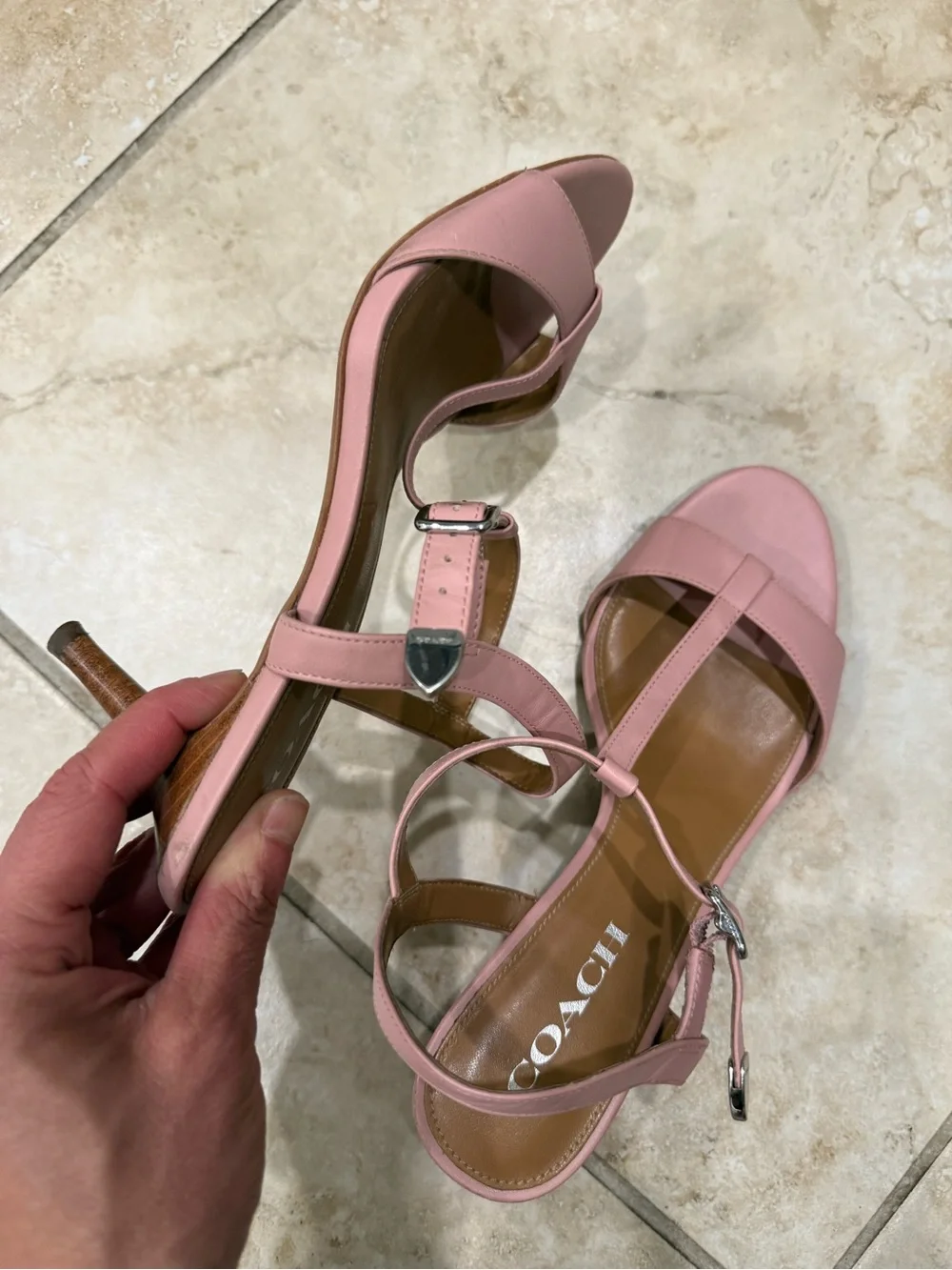Coach Pink Leather T-Strap Mid-Heels